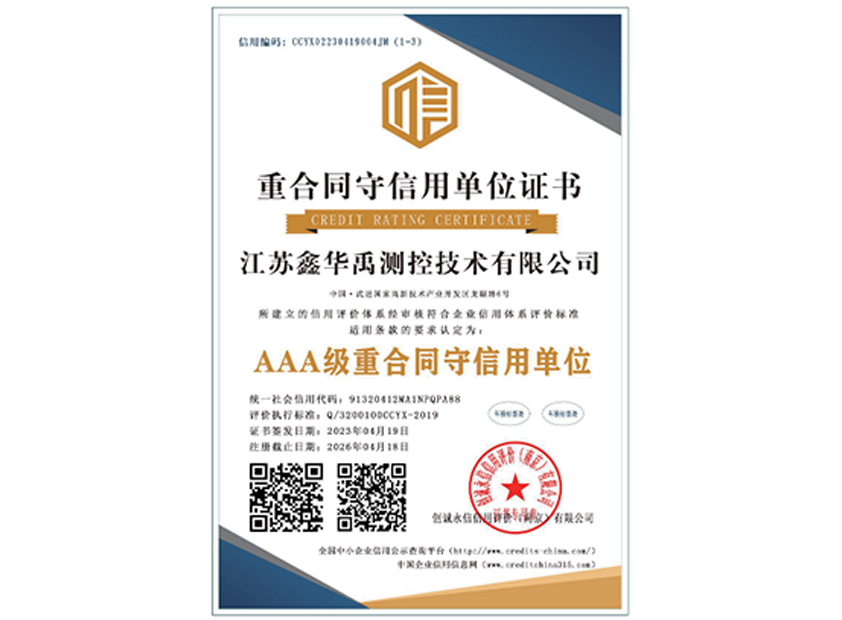 AAA信用等級證書